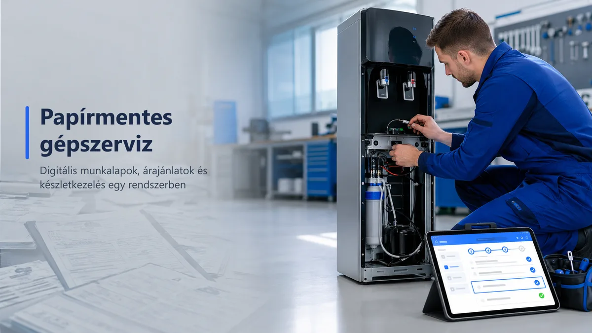 Gépszerviz digitalizáció - szerelő vízadagoló automatát javít digitális munkalappal